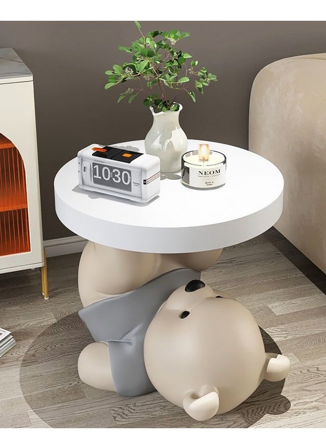 Raffine Bear Statue Round Coffee Table with Bluetooth Speaker - Cute Nightstand for Bedroom, Living Room, and Office, 45x40 cm  - Image 5