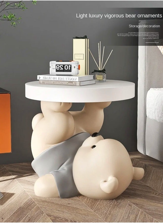 Raffine Bear Statue Round Coffee Table with Bluetooth Speaker - Cute Nightstand for Bedroom, Living Room, and Office, 45x40 cm  - Image 3