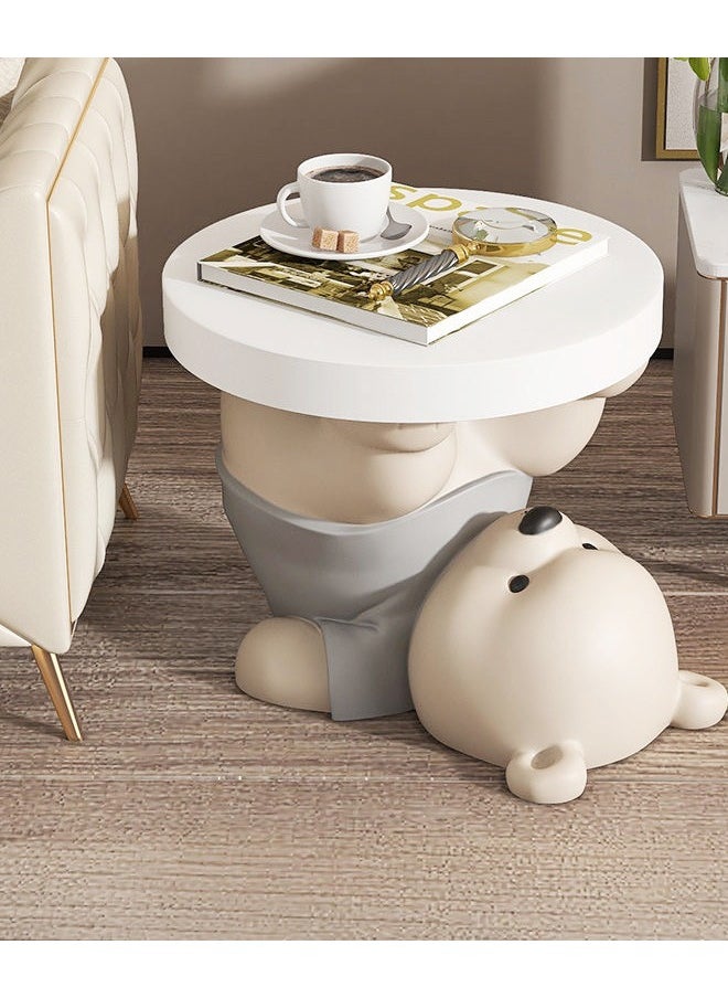 Raffine Bear Statue Round Coffee Table with Bluetooth Speaker - Cute Nightstand for Bedroom, Living Room, and Office, 45x40 cm  - Image 4