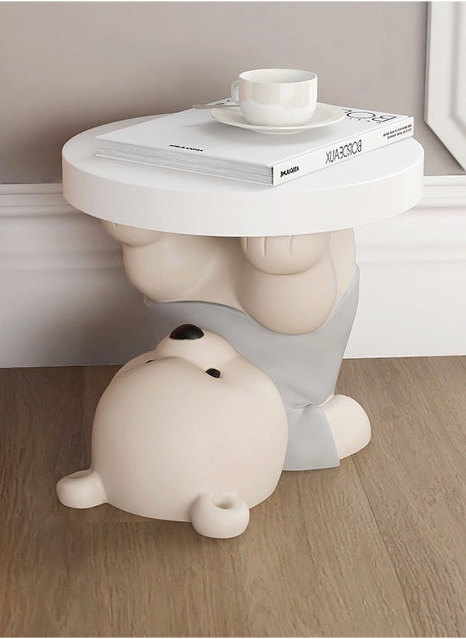 Raffine Bear Statue Round Coffee Table with Bluetooth Speaker - Cute Nightstand for Bedroom, Living Room, and Office, 45x40 cm  - Image 2
