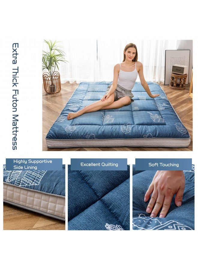 MAXYOYO Futon Mattress, Grey Cactus Pattern Japanese Floor Mattress Queen Size, Quilted Bed Mattress Tatami Mattress, Extra Thick Folding Sleeping Pad Breathable Guest Bed for Camping Couch - Image 4