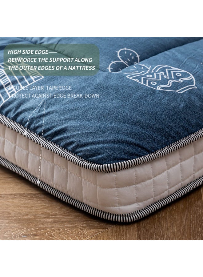 MAXYOYO Futon Mattress, Grey Cactus Pattern Japanese Floor Mattress Queen Size, Quilted Bed Mattress Tatami Mattress, Extra Thick Folding Sleeping Pad Breathable Guest Bed for Camping Couch - Image 3