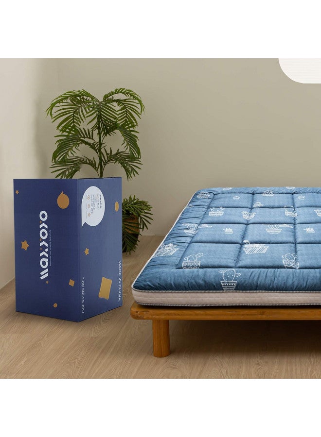 MAXYOYO Futon Mattress, Grey Cactus Pattern Japanese Floor Mattress Queen Size, Quilted Bed Mattress Tatami Mattress, Extra Thick Folding Sleeping Pad Breathable Guest Bed for Camping Couch - Image 5