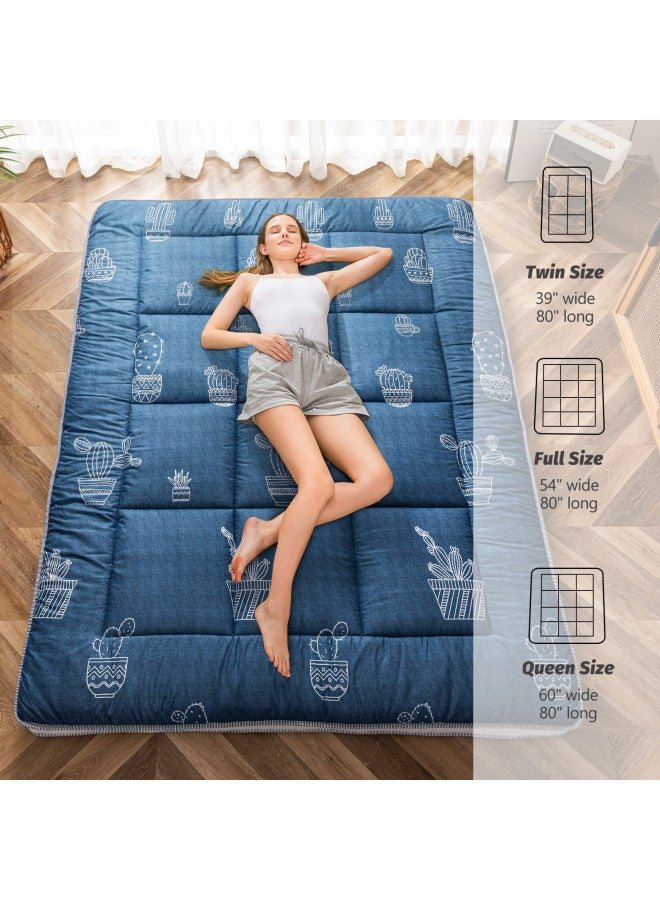 MAXYOYO Futon Mattress, Grey Cactus Pattern Japanese Floor Mattress Queen Size, Quilted Bed Mattress Tatami Mattress, Extra Thick Folding Sleeping Pad Breathable Guest Bed for Camping Couch - Image 2