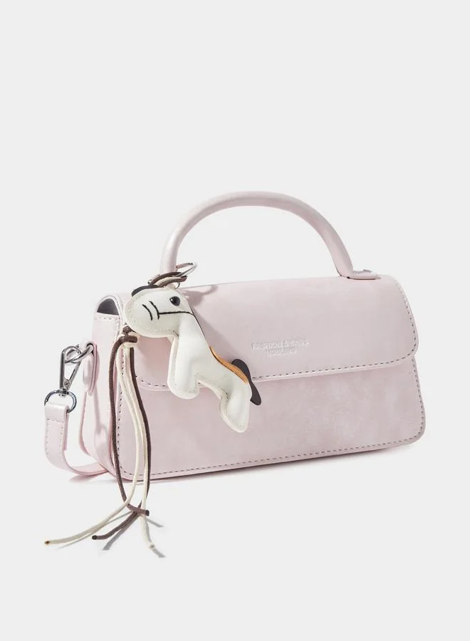 ستايلي Solid Flap Handbag with Plush Charm