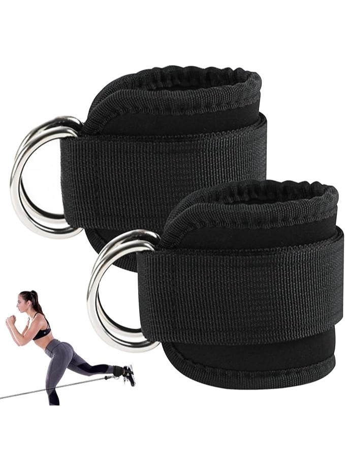 Pair of padded exercise ankle straps with a D-shaped loop for leg strengthening exercises (multi-colored) - Image 1