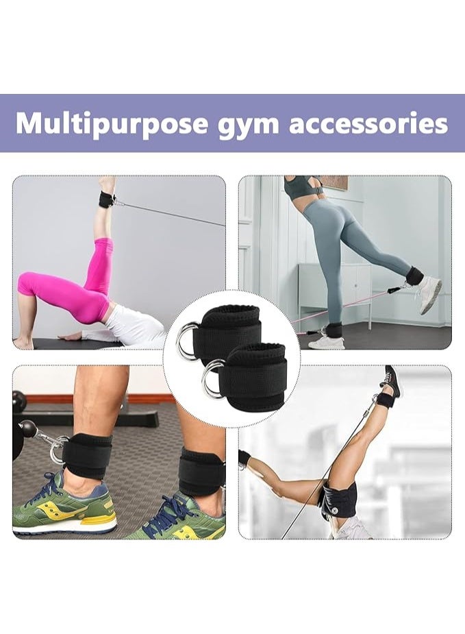 Pair of padded exercise ankle straps with a D-shaped loop for leg strengthening exercises (multi-colored) - Image 4