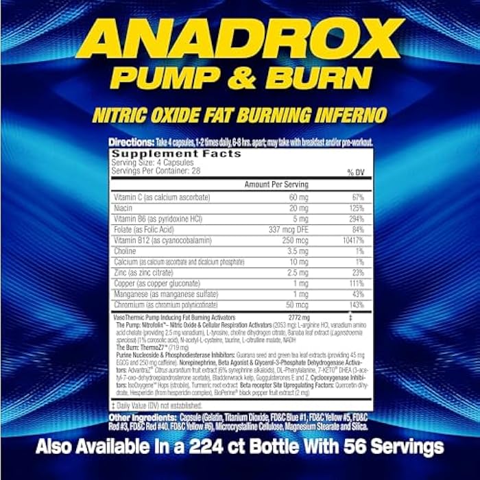 Maximum Human Performance MHP Anadrox Pump & Burn, Nitric Oxide Fat Burning Inferno, 112 capsules - Image 3