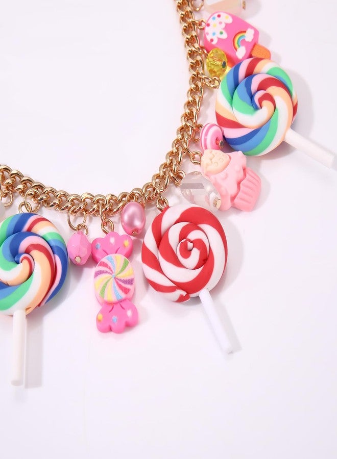 HSWE Candy Layered Necklaces for Women Novelty Colorful Beads Lollipop Sweet Candy Bear Ice Cream Dessert Cake Pendant Choker Necklace for Birthday Halloween Holiday Party Jewelry Gift, adjustable - Image 3