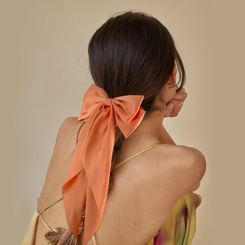 hisial 6Pcs Large Bows Hair Clips for Women Girls Long Tail Hair Ribbon Silky Satin Barrettes Coquette Hair Bows Accessories (Pink/Deepblue/Purple/Orange/Hot Pink) - Image 5