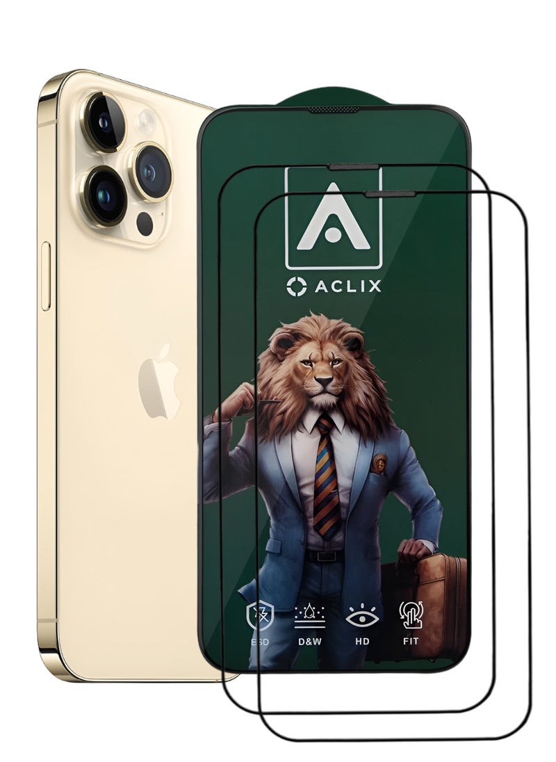 ACLIX 2 Pieces Antistatic ESD Dustproof Premium Quality High Definition Tempered Glass Screen Protector Designed For  iPhone 14 Pro - Image 1