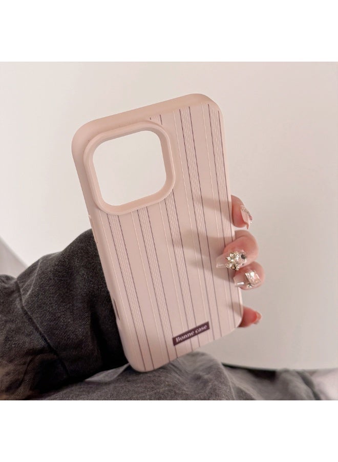 NIBEMINENT Protective TPU Case Cover For iPhone 16, Pink Brown Vertical Stripes