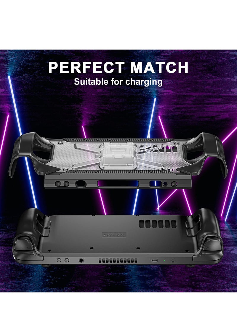 Steam Deck Case with Fold Kickstand TPU Protector Cover Accessories with Stand and Shoulder Strap Shock Absorption Anti Scratch Non Slip Rugged Armor designed for Steam Deck case Transparent  - Image 4