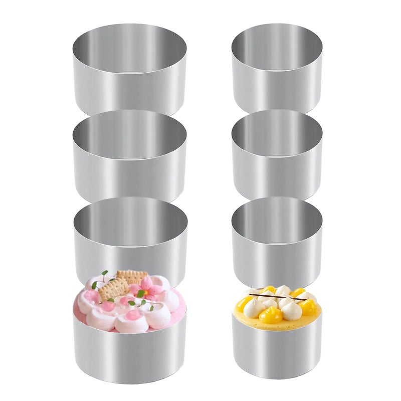 Uncle Jack 8 Pieces Round Cake Ring Molds Cake Ring Mold Set with Pusher for Kitchen Tools Baking Pastry Include 8 Rings and 2 Pushers