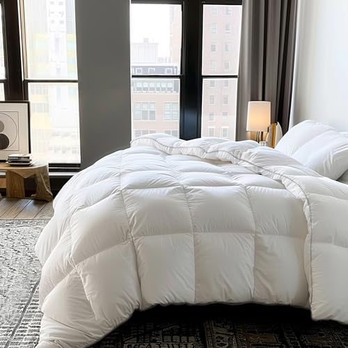 Martha stewart White Feather and Down Comforter King Size  Luxury All Season with 100 Cotton Fabric Duvet Insert with 4 Corner Loops  240 Thread Count Hotel Comforter Bedding for YearAround 106 x 90 