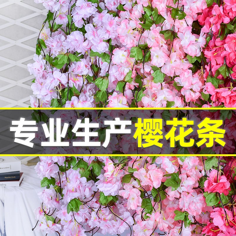 Simulated Cherry Blossom Rattan Wrapped Around Air-Conditioning Pipe Vines Flower Strips Tree Simulated Plastic Fake Flower Rattan Decorative Flower Vines - Image 3