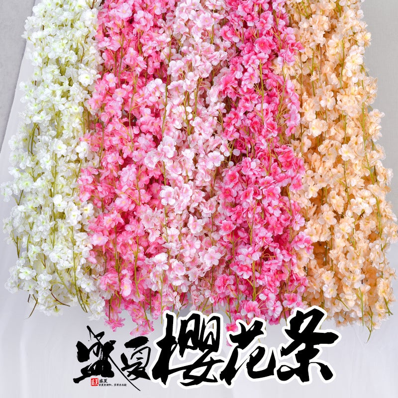 Simulated Cherry Blossom Rattan Wrapped Around Air-Conditioning Pipe Vines Flower Strips Tree Simulated Plastic Fake Flower Rattan Decorative Flower Vines - Image 2