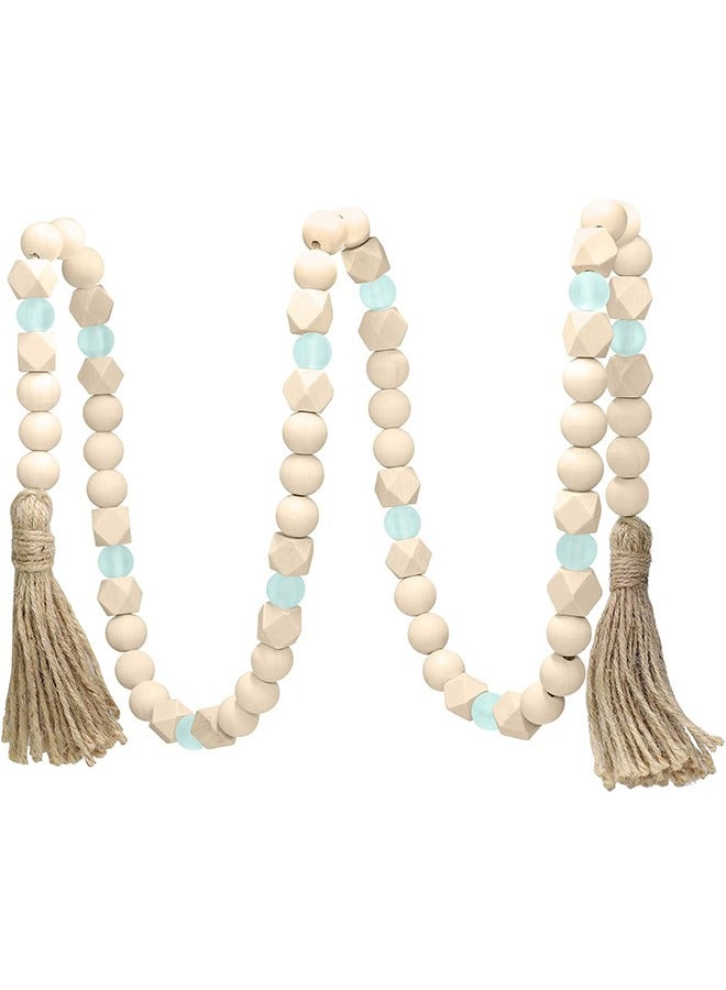 ليمون إكليل من خرز الخشب مع شرابات، خرز خشبي هندسي مصنوع من خرز أكريليك أزرق مائي، صينية حائط متدرجة بتصميم ريفي بوهو، طاولة قهوة، ديكور شاطئي. - Image 1