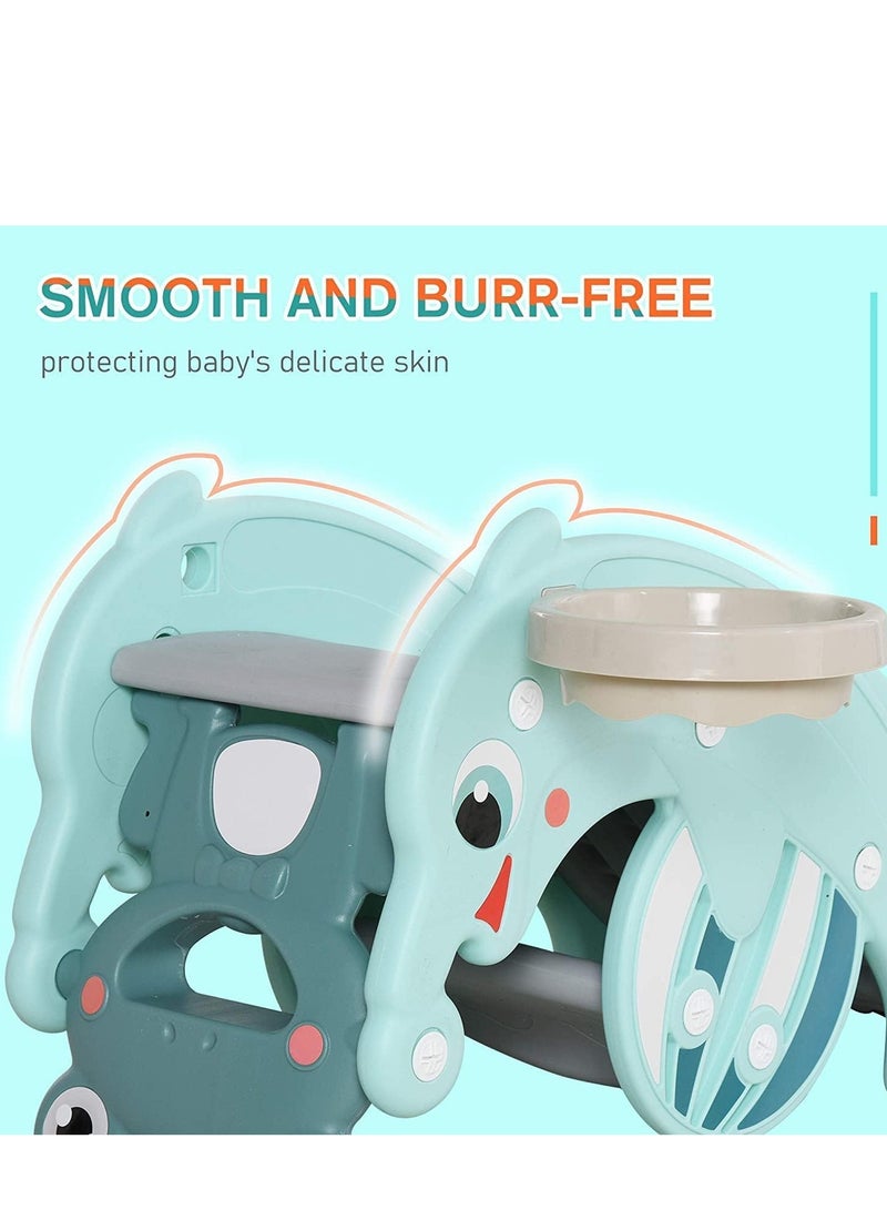 فول جوي لعبة حصان هزاز بتصميم ضفدع بلون اخضر مع زحليقة تصميم دولفين 3 في 1 مع حلقة كرة سلة FJY-35 - Image 4