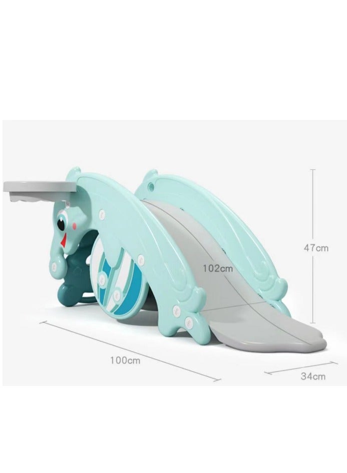 فول جوي لعبة حصان هزاز بتصميم ضفدع بلون اخضر مع زحليقة تصميم دولفين 3 في 1 مع حلقة كرة سلة FJY-35 - Image 2