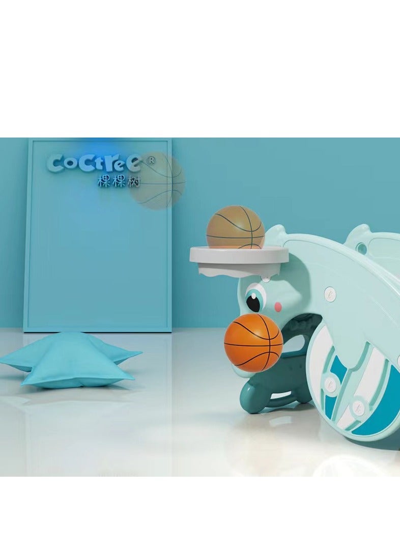 فول جوي لعبة حصان هزاز بتصميم ضفدع بلون اخضر مع زحليقة تصميم دولفين 3 في 1 مع حلقة كرة سلة FJY-35 - Image 5