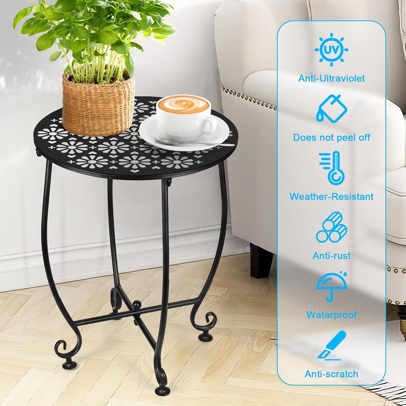DARCKLE 14 Inch Outdoor Metal Side Table, Patio Side Table Weather Resistant Metal Side Table, Small Round Outdoor End Table Plant Stands Table Outside for Patio Yard Balcony Garden Black(Color4-Flowers) - Image 4