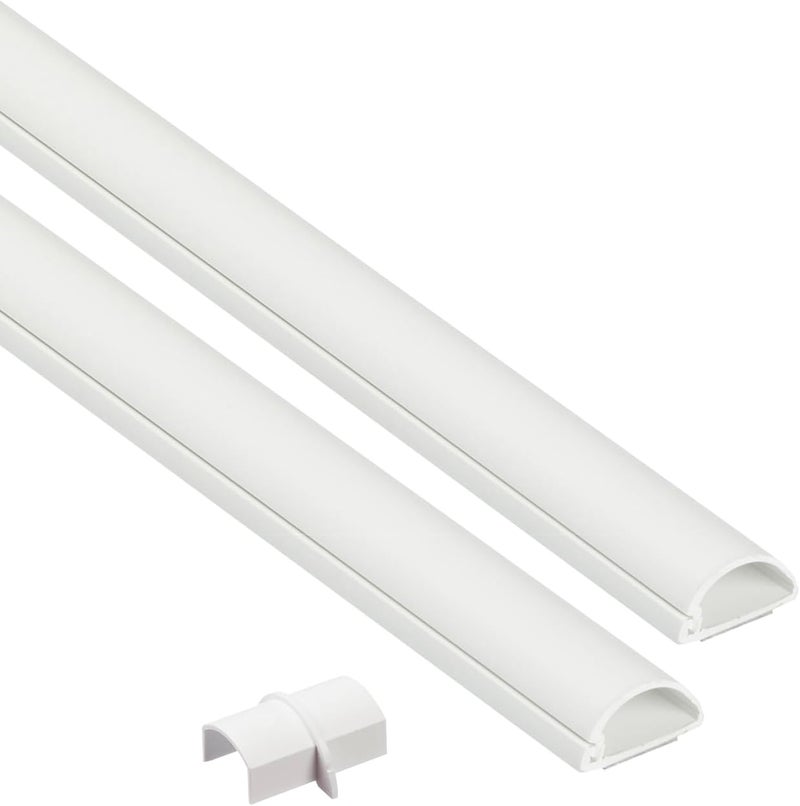 D-Line TV Cord Hider, Patented Half Round Cable Cover, Hide Wall Mount TV Wires, Hinged One-Piece Cable Concealer, Paintable, Adhesive, Decorative Raceway - 2X 0.78in W x 0.39in H x 15.7in L - White - Image 1