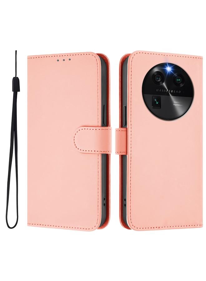 S-TOP Case For OPPO Find X6 Skin Feel Solid Color Leather Phone Case with Lanyard - Image 2