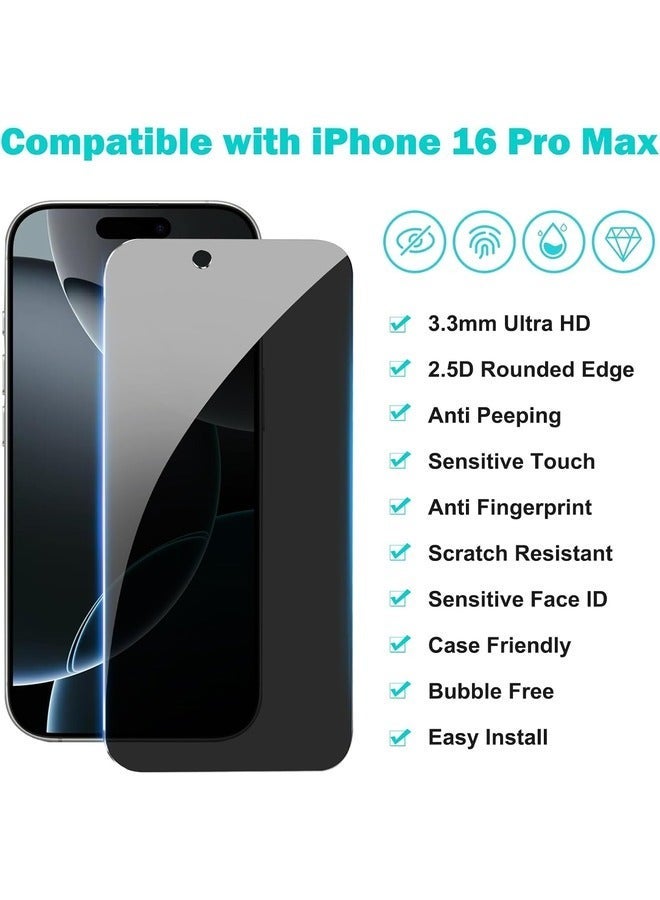 Raxoom [3+3 Pack] Privacy Screen Protector for iPhone 16 Pro with Camera Lens Protector | Full Coverage Anti-Spy Tempered Glass Film | 9H Hardness | Enhanced Edge Protection | Easy Installation | Bubble Free [6.3 Inch] - Image 2