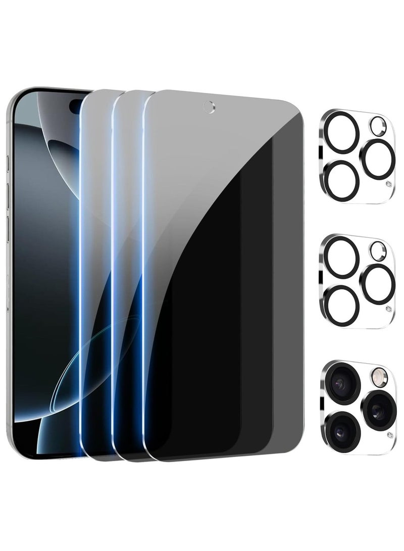 Raxoom [3+3 Pack] Privacy Screen Protector for iPhone 16 Pro with Camera Lens Protector | Full Coverage Anti-Spy Tempered Glass Film | 9H Hardness | Enhanced Edge Protection | Easy Installation | Bubble Free [6.3 Inch] - Image 1