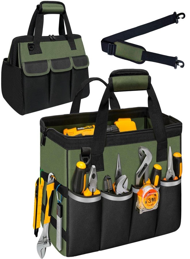 NECKORY Tool Bag, Portable Tool Box Organizer Adjustable Shoulder Strap, Carry Tool Tote Heavy Duty Tool Storage Bag With Wide Mouth,Tool Bags for Men Mechanic EngineerGift - L, Army Green & Black - Image 1