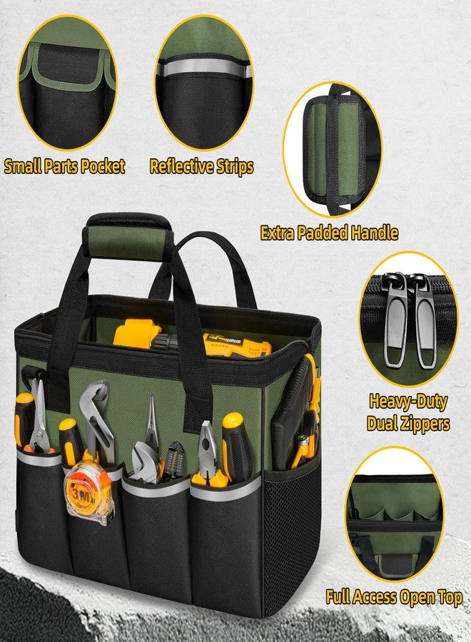 NECKORY Tool Bag, Portable Tool Box Organizer Adjustable Shoulder Strap, Carry Tool Tote Heavy Duty Tool Storage Bag With Wide Mouth,Tool Bags for Men Mechanic EngineerGift - L, Army Green & Black - Image 3