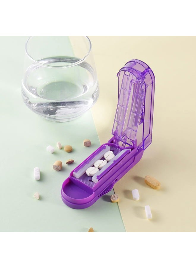EIVENNKO Multiple Pill Splitter, Adjustable Pill Cutter, Stainless Steel Cutting Blade & Blade Guard, with Accurate Pill Alignment, for Cutting Small Pills or Large Pills in Half (Purple) - Image 2