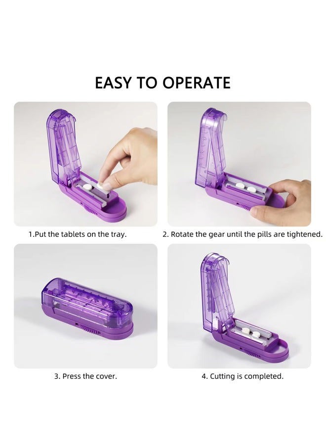 EIVENNKO Multiple Pill Splitter, Adjustable Pill Cutter, Stainless Steel Cutting Blade & Blade Guard, with Accurate Pill Alignment, for Cutting Small Pills or Large Pills in Half (Purple) - Image 5