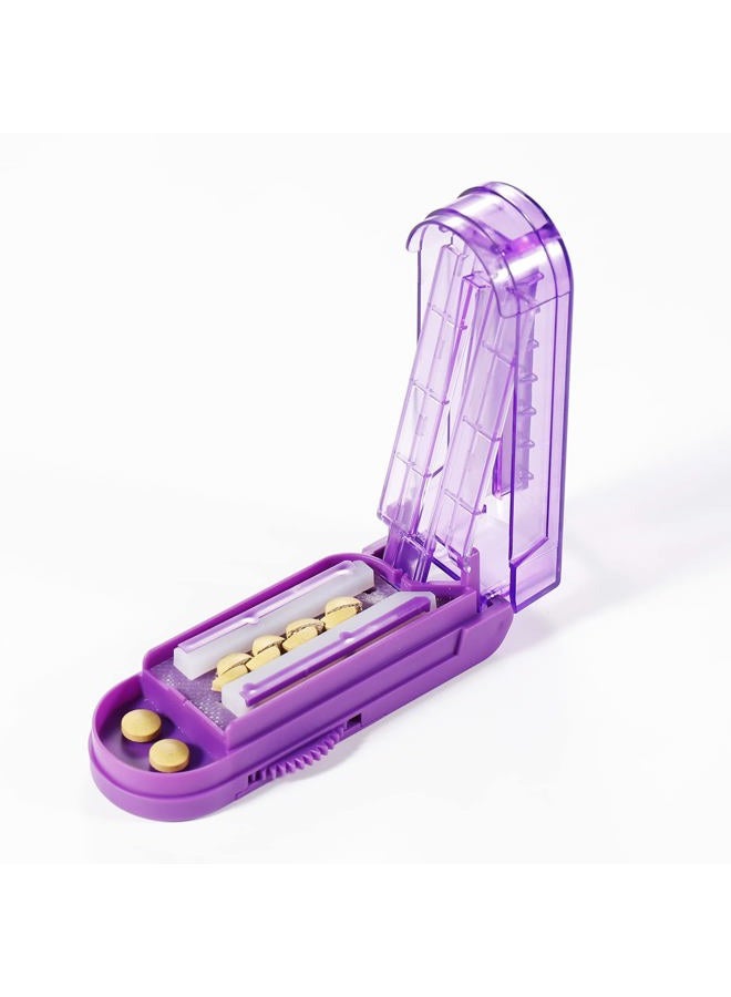 EIVENNKO Multiple Pill Splitter, Adjustable Pill Cutter, Stainless Steel Cutting Blade & Blade Guard, with Accurate Pill Alignment, for Cutting Small Pills or Large Pills in Half (Purple) - Image 1