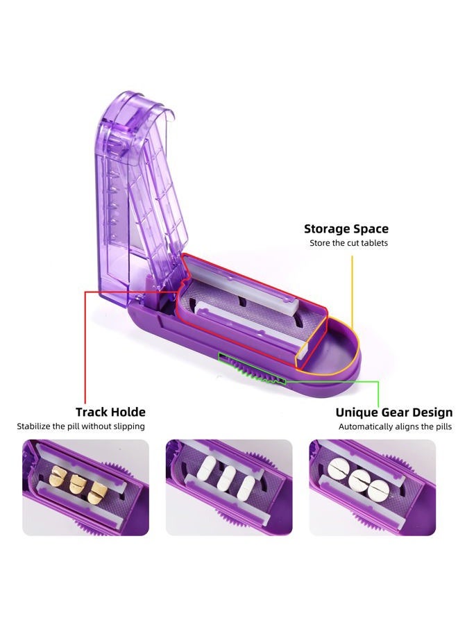 EIVENNKO Multiple Pill Splitter, Adjustable Pill Cutter, Stainless Steel Cutting Blade & Blade Guard, with Accurate Pill Alignment, for Cutting Small Pills or Large Pills in Half (Purple) - Image 4
