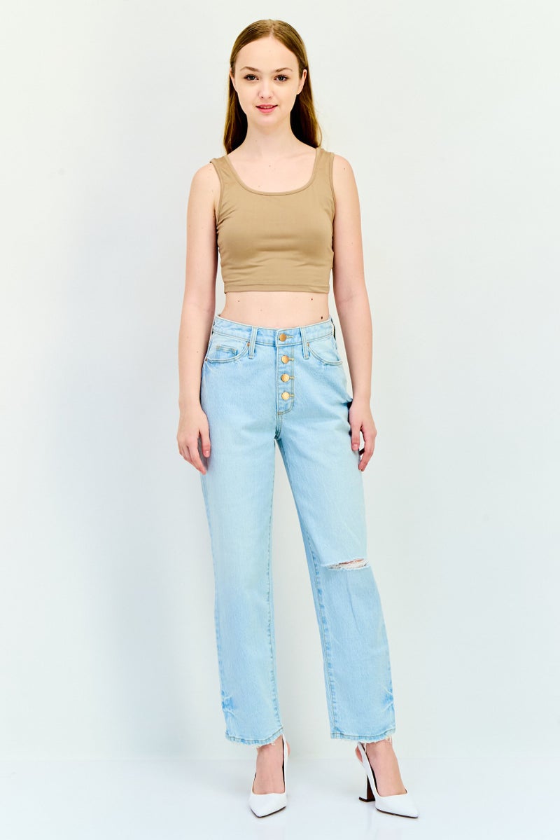 Universal Thread Women Curvy Vintage Straight Stretchable Regular Jeans, Light Blue - Image 4