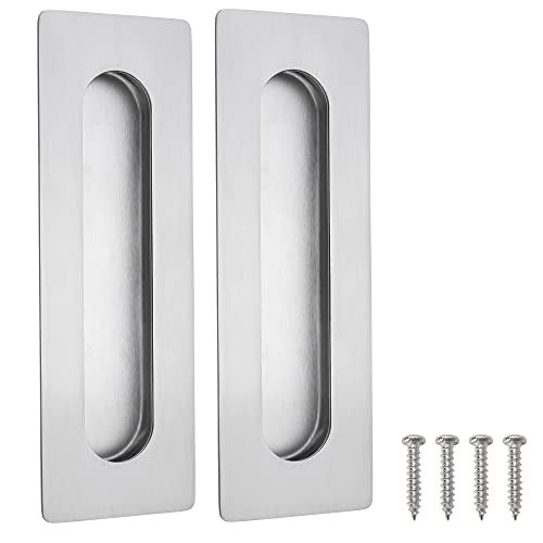 Malimali 7 Inch Large Recessed Finger Flush Pulls for Barn and Pocket Doors, Heavy Duty Sliding Closet Handle, Brushed Stainless Steel Rectangular Hardware (2 Pack) - Image 1
