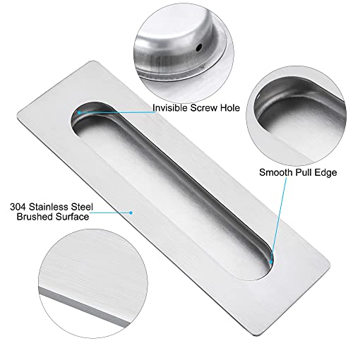 Malimali 7 Inch Large Recessed Finger Flush Pulls for Barn and Pocket Doors, Heavy Duty Sliding Closet Handle, Brushed Stainless Steel Rectangular Hardware (2 Pack) - Image 3