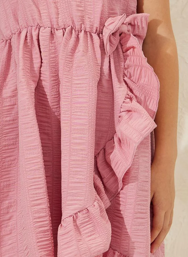 ستايلي Ruffle Trim Bow Front Dress with Puff Sleeve