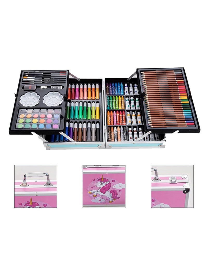 chrome حقيبة ملونة كروم 145 مجموعة قرطاسية يونيكورن للفتيات، هدية عيد الميلاد، هدية عيد الميلاد للفتيات، حقيبة ملونة بمقبض ومجموعة فنون وحرف ملونة احترافية 145 (يونيكورن) - Image 3