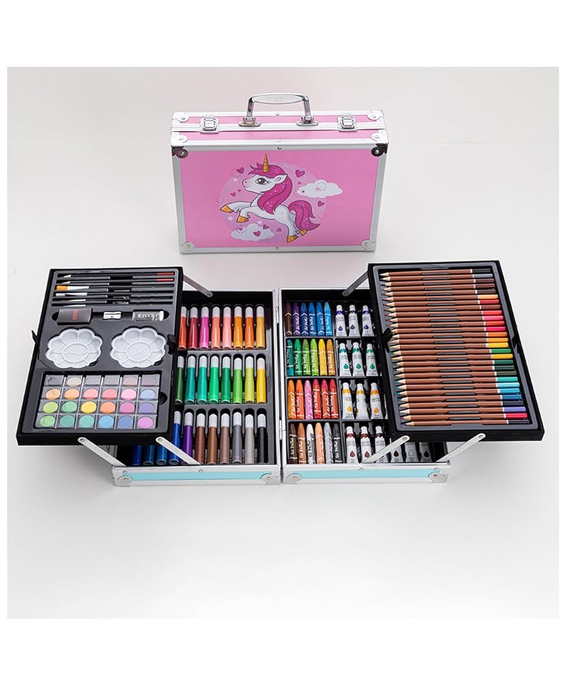 chrome حقيبة ملونة كروم 145 مجموعة قرطاسية يونيكورن للفتيات، هدية عيد الميلاد، هدية عيد الميلاد للفتيات، حقيبة ملونة بمقبض ومجموعة فنون وحرف ملونة احترافية 145 (يونيكورن) - Image 5