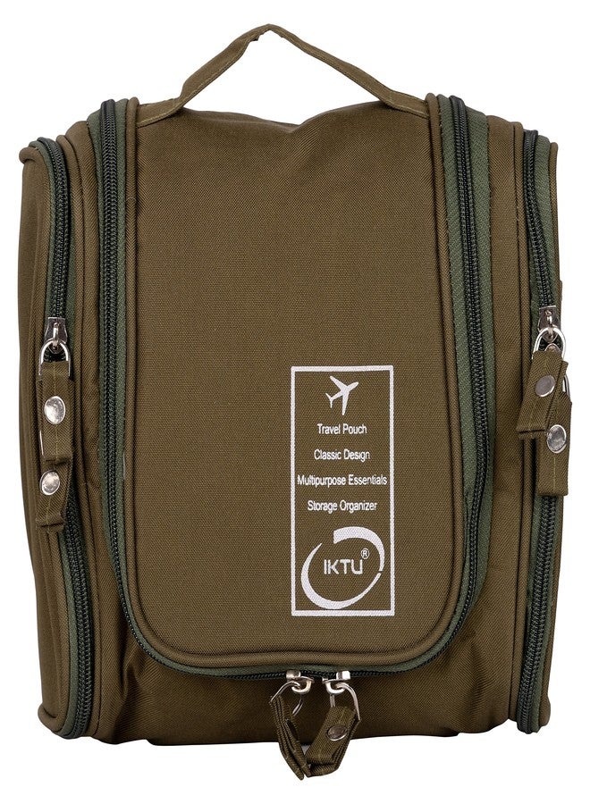 Iktu Multifunction Unisex Zipper Toiletry Bag Travel Organizer Hanger Storage Waterproof Makeup Pouch Cosmetic Case (Olive Green) - Image 1