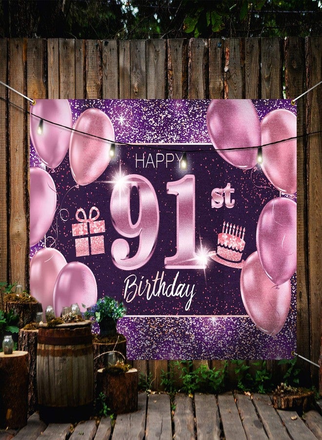 PAKBOOM Happy 91st Birthday Banner Backdrop - 91 Birthday Party Decorations Supplies for Women - Pink Purple Gold 4 x 6ft - Image 5