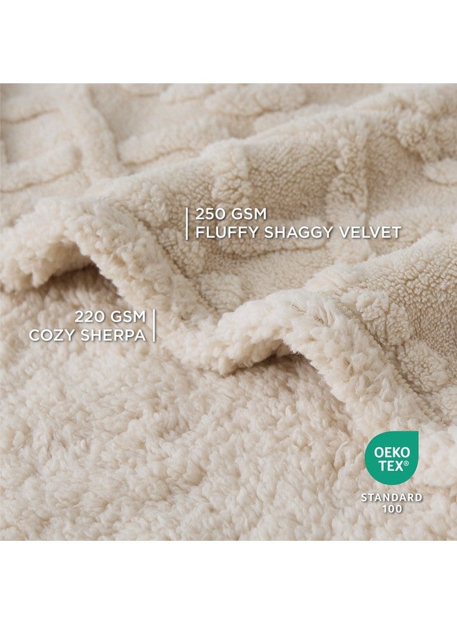 Bedsure Waterproof Dog Blankets for Large Dogs - Pet Blanket for Couch Protector Washable, Premium Jacquard Coral Fleece Cat Throw Blanket, Soft Plush Reversible Furniture Protection, 50"x60", Cream - Image 2