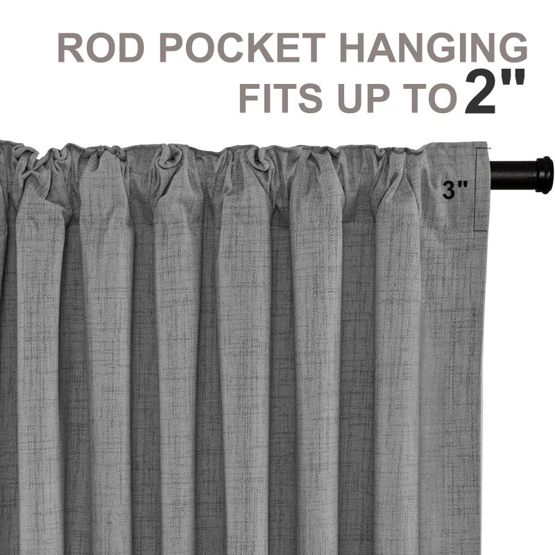 INOVADAY 100% Blackout Curtains for Bedroom  Thermal Insulated Linen Blackout Curtains 90 Inch Length 2 Panels Set  Back Tab/Rod Pocket Room Darkening Curtains for Nursery - Dark Grey  W50 X L90 - Image 5