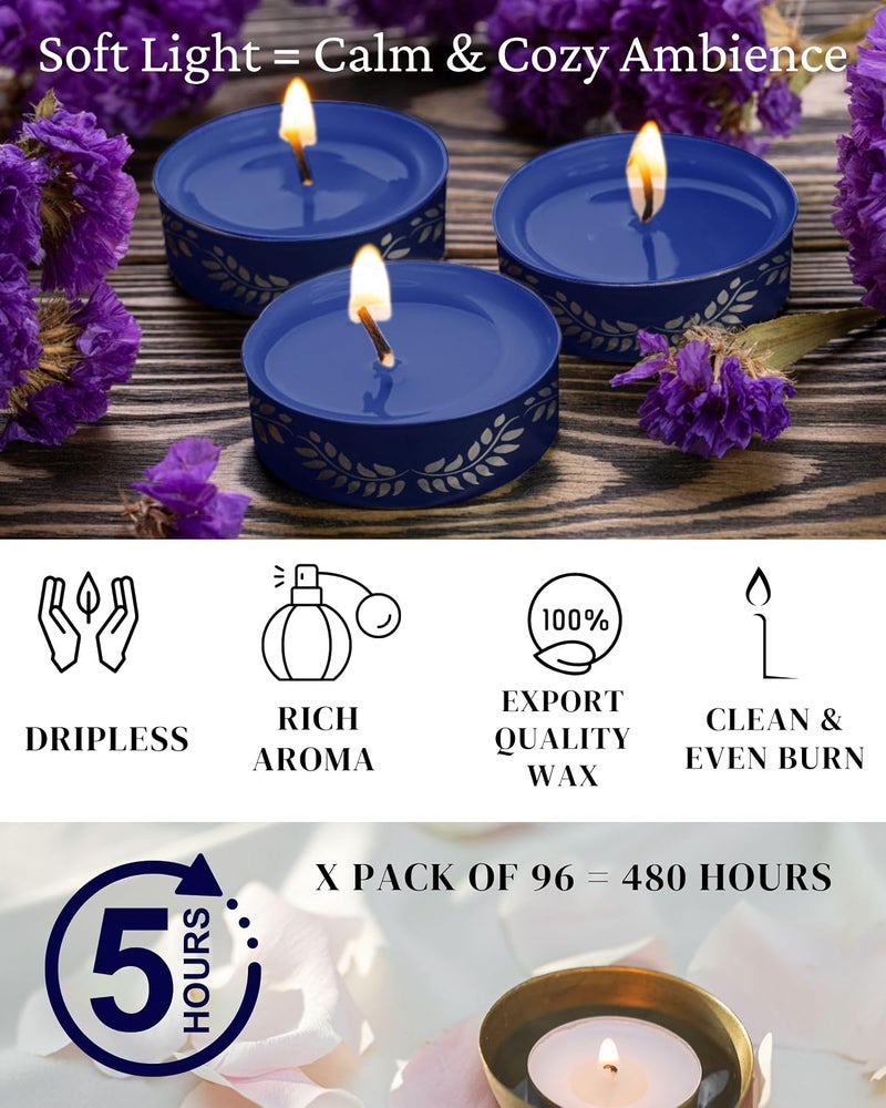 ThinkArtDecor شموع من نوع Tealight عطرية، برائحة فاخرة عضوية تدوم حتى 4 ساعات، مصنوعة من شمع الصويا غير دخاني وخالية من التسرب (عبوة تحتوي على 96 شمعة، برائحة نسيم الأطلسي) - Image 5