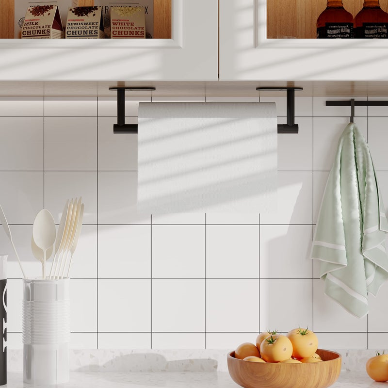 RUACQ Paper Towel Holder Under Cabinet, Wall Mounted or Adhesive Stainless Steel Paper Towel Holder,Round Base Paper Towel Rack for Kitchen, RV, Bathroom (Matte Black) - Image 2