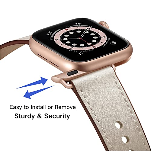 OUHENG Leather Bands Compatible with Apple Watch Band 49mm46mm45mm44mm42mm Genuine Leather Strap for iWatch Ultra 321 SE 321 Series 11 10 9 8 7 6 5 4 3 2 1 BeigeRose Gold - Image 3