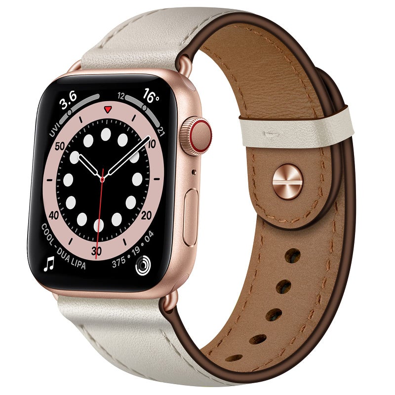 OUHENG Leather Bands Compatible with Apple Watch Band 49mm46mm45mm44mm42mm Genuine Leather Strap for iWatch Ultra 321 SE 321 Series 11 10 9 8 7 6 5 4 3 2 1 BeigeRose Gold - Image 2